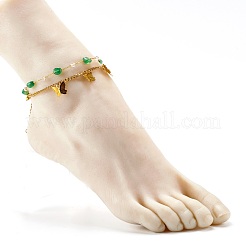 Ножные браслеты из натуральных зеленых агатовых бусин для девочек и женщин AJEW-AN00450-04