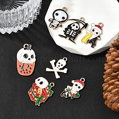 7個 7スタイル クリスマステーマ 合金エナメルペンダント  ゴールドカラー  サンタクロース/雪だるま/ギフトボックス/頭蓋骨付きカボチャ  ミックスカラー  21~30x14.5~20x1mm  穴：1.8~2mm  1個/スタイル&nbsp;ENAM-FP0002-98
