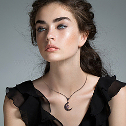 4 шт. 4-цветный стеклянный плоский круглый и сплав луна подвеска комплект ожерелий NJEW-AN0001-55