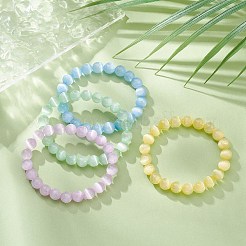 Эластичный браслет из окрашенного натурального селенита с круглыми бусинами&nbsp;BJEW-JB09414