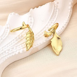 Серьги-каффы из латуни в форме листа EJEW-F369-01G