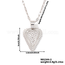 Винтажные латунные ожерелья с подвеской в форме сердца из прозрачных кубических цирконий с микропаве для женщин&nbsp;TJ4631-2