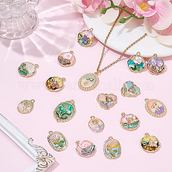 18個18スタイルアロイエナメルペンダント  花のチャーム  ゴールドカラー  ミックスカラー  20~31x15.5~21x3~6.5mm  穴：1.6~2.2mm  1個/スタイル&nbsp;ENAM-ME0001-69