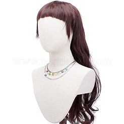 ナチュラルパール＆ミルフィオリフラワーコインガラスビーズチャームネックレスセットガールズウーマン  キューバチェーン＆ペーパークリップチェーンネックレス  ステンレス鋼色  カラフル  19.68インチ（50cm）  17.04インチ（43.3cm）  2個/セット&nbsp;NJEW-TA00014