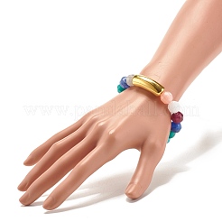 女性のためのカーブチューブ付きのアクリルラウンドビーズストレッチブレスレット  カラフル  内径：2-1/8インチ（5.5cm）&nbsp;BJEW-JB07565