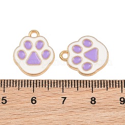 エナメルペンダントと合金  足のプリントのチャーム  ライトゴールド  パープル  17x14x1.5mm  穴：1.9mm&nbsp;AL-CBA9C31-02G-B