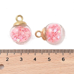 ガラスの丸いペンダント  プラスチック製の金具とフォームグリッター付き  ピンク  21x16mm  穴：2.5mm&nbsp;GLAA-P063-01G-03