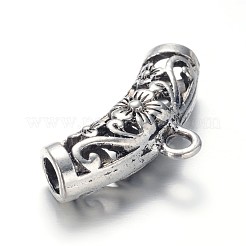 チベット風合金中空チューブベイル  ループベイル  アンティークシルバー  13x25.5x7mm  穴：2mm  内径：3.5mm&nbsp;X-PALLOY-L155-07AS