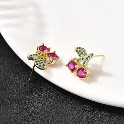 Серьги-подвески из вишневой латуни с микропаве из кубических цирконий&nbsp;EJEW-L305-07G