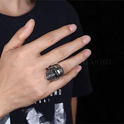 メンズステンレススチールフィンガー指輪  ワイドバンドリング  スカル  アンティークシルバー  usサイズ11（20.6mm）&nbsp;RJEW-BB29866-11