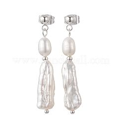 Pendientes colgantes de acero inoxidable 304 y perlas naturales&nbsp;EJEW-TA00806