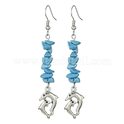 Серьга с подвесками из синтетической бирюзы EJEW-JE05436