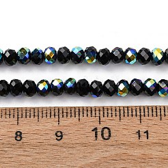 電気メッキ透明ガラスビーズ連売り  ロンデル  ABカラーメッキ  半分メッキ  多面カット  ブラック  4x3mm  穴：1mm  約145~148個/連  17.83~18.31''（45.3~46.5センチメートル）&nbsp;EGLA-A046-01A-05