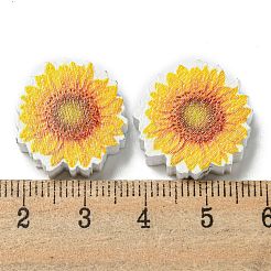 プリントウッドビーズ  ヒマワリ  ゴールド  19x18.5x6mm  穴：2.5mm&nbsp;WOOD-G022-29C