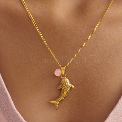 Подвеска в виде акулы из нержавеющей стали 304 в морском стиле с натуральным драгоценным камнем для женщин.&nbsp;FS-WGDF2F1-01