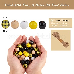 200個の木製ビーズ  ジュートコードを束ねる  DIYストレッチブレスレット検索キット用  きいろ  ビーズ：200PCS&nbsp;DIY-SZ0003-33A