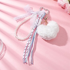 Подвесные украшения из искусственного жемчуга в виде плюшевого сердца&nbsp;HJEW-JM04393-02