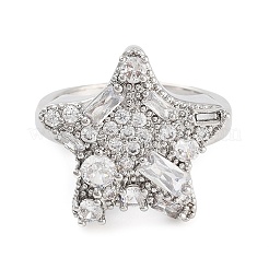 Anelli da donna aperti con micro pavè di ottone placcato a cremagliera con stella di zirconi cubici&nbsp;RJEW-C080-08P