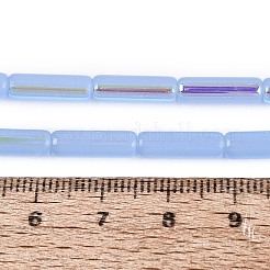 電気メッキジェイド風ガラスビーズ連売り  チューブ  虹メッキ  半分メッキ  コーンフラワーブルー  13~13.5x4~4.5mm  穴：0.5~0.8mm  約27~30個/連  13.98~15.75インチ（35.5~40cm）&nbsp;EGLA-Q132-02A-D04