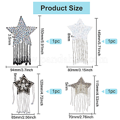 4шт 4 звезды со стеклянными бусинами и кисточками аппликации&nbsp;DIY-BC0006-54