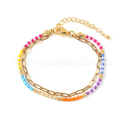 Женские двухслойные браслеты из стеклянных радужных бусин.&nbsp;MZ0541