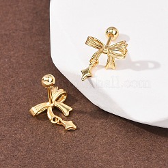 Серьги-гвоздики из стерлингового серебра с бантом и звездой&nbsp;EJEW-K317-10G