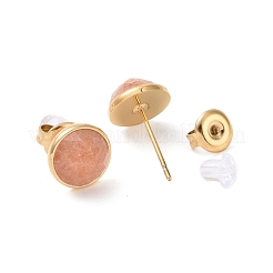 Ионное покрытие (ip) натуральные драгоценные камни плоские круглые серьги-гвоздики EJEW-G313-01G