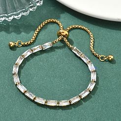 Bracelets coulissants rectangulaires en acier inoxydable 304 et verre&nbsp;BJEW-D456-07G-02