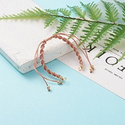 調節可能なポリエステル編みひもブレスレット作り  真鍮ビーズと304ステンレススチールの丸カン付き  ゴールドカラー  砂茶色  一本チェーンの長さ：約5-1/2インチ（14cm）&nbsp;AJEW-JB00848-03