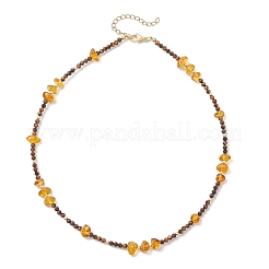 Ожерелья из натурального янтаря и граненых круглых бусин тигрового глаза.&nbsp;NJEW-JN05880