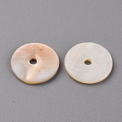 天然淡水シェルビーズ  ヒシビーズ  フラットラウンド  乳白色  17.5x17.5x2mm  穴：1.8mm&nbsp;SHEL-R144-30C