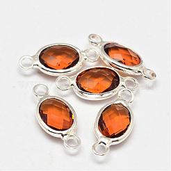 Овальные граненые соединители со стеклянными линзами из латуни с серебряным покрытием&nbsp;GLAA-O014-S