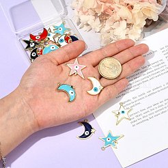 20個10スタイルラックメッキ合金エナメルペンダント  ナザールボンジュウの星と月  ミックスカラー  25~27.5x20.5~24x2mm  穴：1.8mm  2個/スタイル&nbsp;ENAM-SZ0002-61