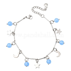 Браслеты с подвесками из нержавеющей стали и натурального и окрашенного малайзийского нефрита&nbsp;BJEW-JB12418-02