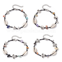 4 шт. плетеные браслеты из бусин из натуральных и синтетических драгоценных камней и ракушек каури BJEW-JB11834