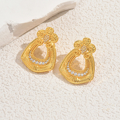 Серьги-гвоздики с подвесками в форме цветка из латуни с прозрачным кубическим цирконием&nbsp;EG3617