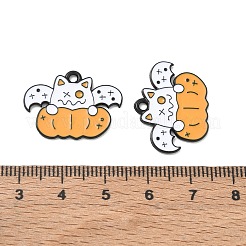 ハロウィンアロイエナメルペンダント  幽霊のお守りが付いたカボチャ  ブラック  ホワイト  18x24x1mm  穴：1.8mm&nbsp;AL-CBA8744-01EB-05