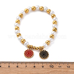 201 bracciali elastici con perline rotonde in acciaio inossidabile&nbsp;BJEW-C090-03G-A
