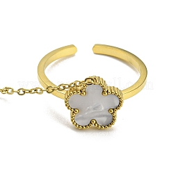 Браслет-цепочка с полукруглыми звеньями из синтетической бирюзы и открытое кольцо-манжета с цветком из синтетической ракушки BJEW-H324-04G