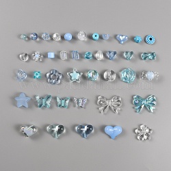 Perles en résine, fleur & étoile & coeur & rond & bowknot & rectangle, lumière bleu ciel, 6~23x5.5~29x4~16mm, Trou: 1.5~4mm, environ 90 pcs/100 g