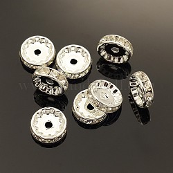 Perles séparateurs en laiton avec strass, grade AAA, bride droite, sans nickel, couleur argentée, rondelle, cristal, 12x4mm, Trou: 2.5mm