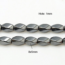 Non magnetici perle ematite sintetico fili, twist ovale, 8x5mm, Foro: 1 mm, circa 51pcs/filo, 15.7 pollice