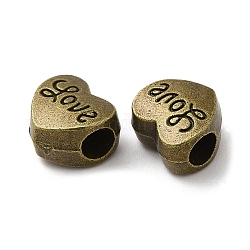 Metall Großlochperlen, Großloch perlen, Herz mit Wort Liebe, Antik Bronze, 11x11.8x7.6 mm, Bohrung: 4.2 mm