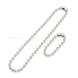 304 set di collana e bracciale con catena a sfera in acciaio inossidabile, set di gioielli con chiusura a catena a sfera per donna, colore acciaio inossidabile, 8-7/8 pollice (22.4~61.8 cm), perline: 8 mm