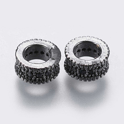 Messing Mikro ebnen Zirkonia Perlen, Kolumne, Schwarz, Metallgrau, 6.5x3 mm, Bohrung: 3.5 mm