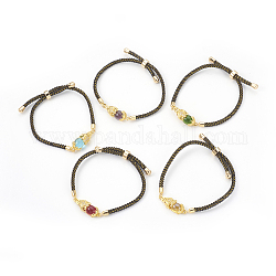 Adjustable Nylon Cord Bracelets, Bolo Bracelets, Slider Bracelets, Box Chains, with Brass Micro Pave Cubic Zirconia Links and Glass, Long-Lasting Plated, Pi Xiu, Real 24K Gold Plated, Mixed Color, 9 inch(23cm)~9-5/8 inch(24.5cm), 2~3.5mm