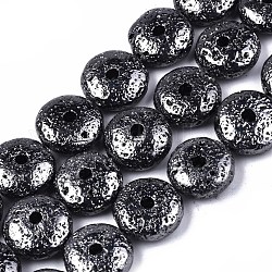 Galvanoplastie des brins de perles de pierre de lave synthétique, cahoteuse, plat rond, plaqué gris anthracite, 14x6mm, Trou: 1.2mm, Environ 28 pcs/chapelet, 15.16 pouce (38.5 cm)