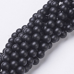 Natural Black Agate Beads Strands, Grade A, Frosted, Round, Dyed & Heated, 6mm, Hole: 1mm, about 63pcs/strand, 15.5 inch