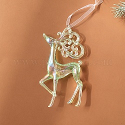 Décoration de pendentif en plastique transparent de noël, pour décoration à suspendre pour sapin de Noël, avec anneau en fer et cordon de gaze, vert pale, cerf, 215mm, cerfs: 141x74.5x16mm