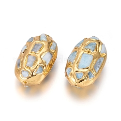 Natürliche Larimar Perlen Perlen, Messingkante vergoldet, Oval, 41~43x24~28.5x18~20 mm, Bohrung: 1 mm